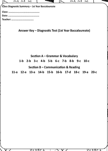 1st year Baccalaureate Diagnostic test Key answers - Moroccan English teachers