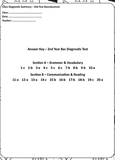 2nd year Baccalaureate Diagnostic test Key answers - Moroccan English teachers