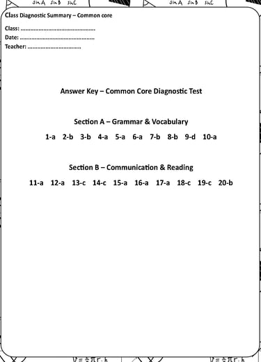 Common Core Diagnostic test Key answers - Moroccan English teachers