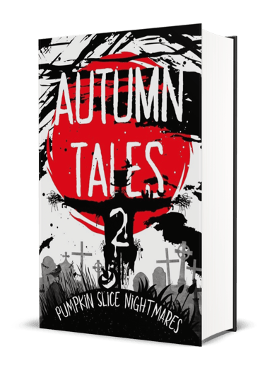 A black, white, and red book cover featuring a scarecrow in a cemetery and huge blood-red moon