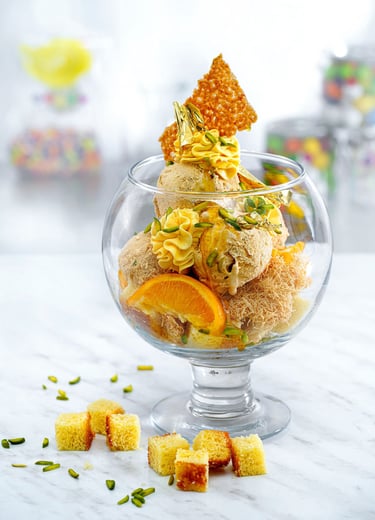 a dessert with oranges and a dessert