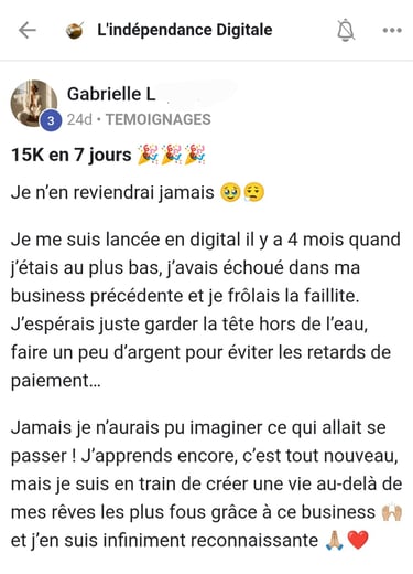 Résultat membre formation LID gabrielle. revenus passifs