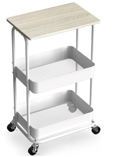 Simple Houseware 2-Tier Rolling Utility Cart with Top Board, Maple for lash artist cart