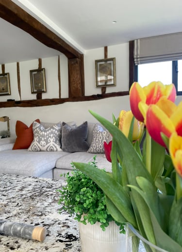 Clean Living Room with Tulips