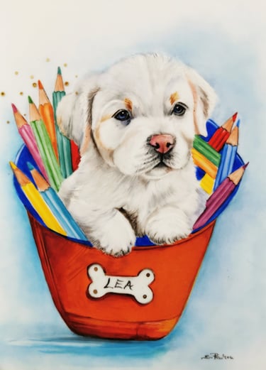 cucciolo di cane dipinto su porcellana