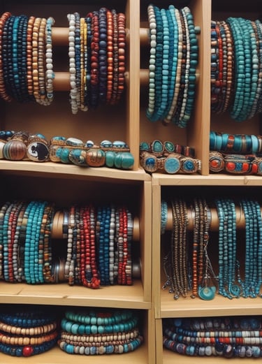a display of bracelets and bracelets with beads and beads