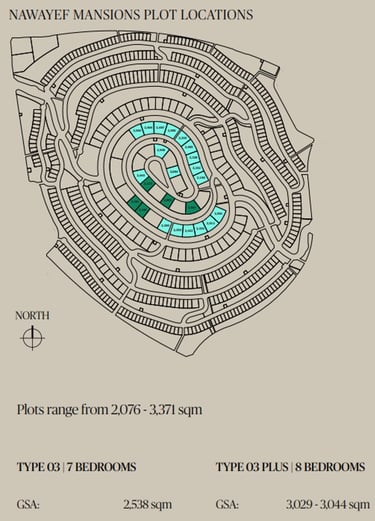 Grand seafront mansions in Nawayef East with private docks