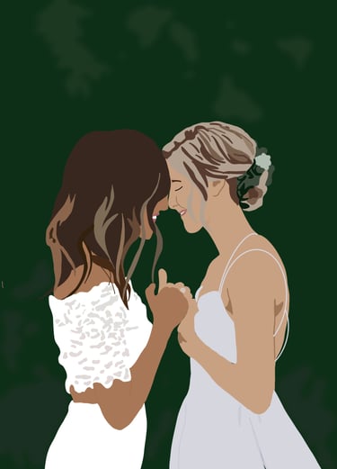 a bride and groom standing next to each other