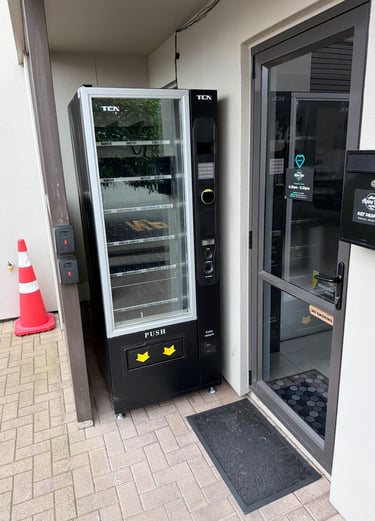 Cashless snack and drink vending machine installed at an accommodation and hospitality site.