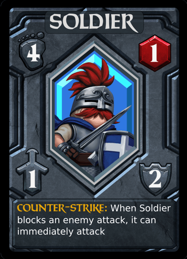 a card game card with a picture of a soldier