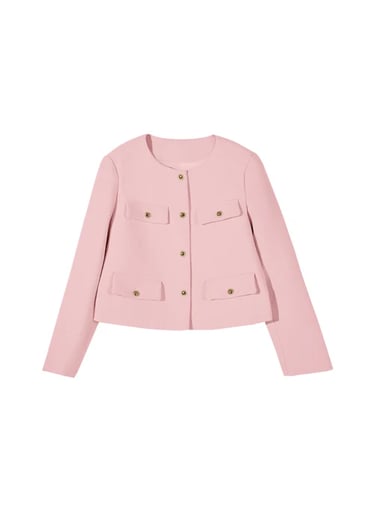 women's pink cropped tweed blazer jacket