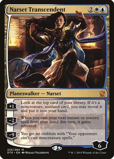 Narset Transcendent Magic: The Gathering planeswalker card with blue and white mana symbols.