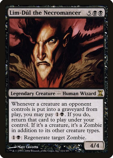 Lim-Dûl the Necromancer Magic the Gathering trading card featuring a legendary human wizard.