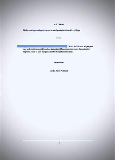 Rettsavgjørelse fra Oslo i en grunnløs sak mot Zainab Abdulkarim Ali, Maren Brit Østern, Oslo politidistrikt Korrupsjon