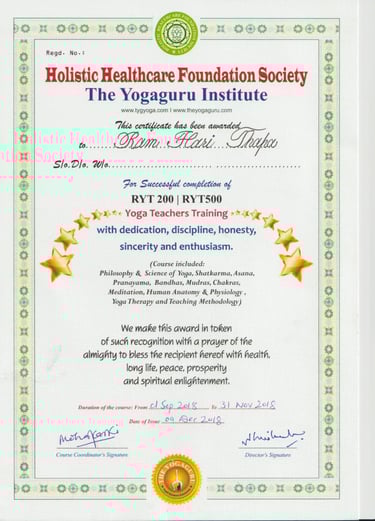 certificate for a yoga instructor