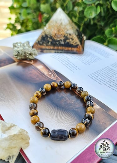 Healing crystal bracelet with Mookaite, Smokey Quartz, Tiger´s Eye
