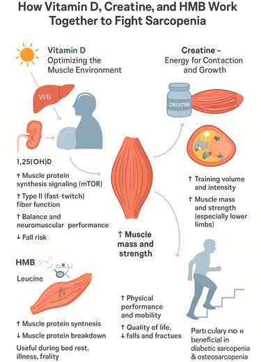 A science-backed guide to how Vitamin D, creatine, and HMB work together to improve muscle strength,