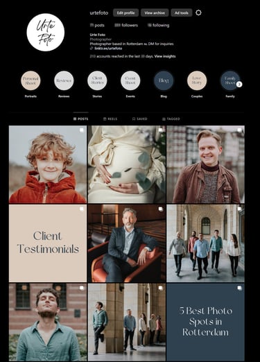 Instagram page layout showcasing diverse and creative photography portfolio