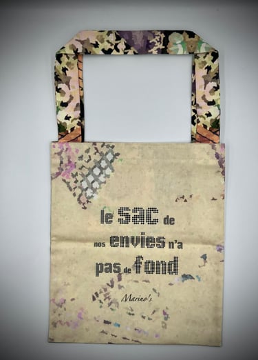 Marino's - sac totebag - coton bio, poche téléphone - motif sashiko - fonctionnel et mode