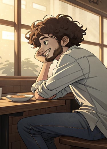 Illustration d'un personnage dans un café