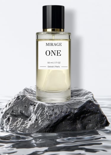 Parfum ONE sur une roche noire