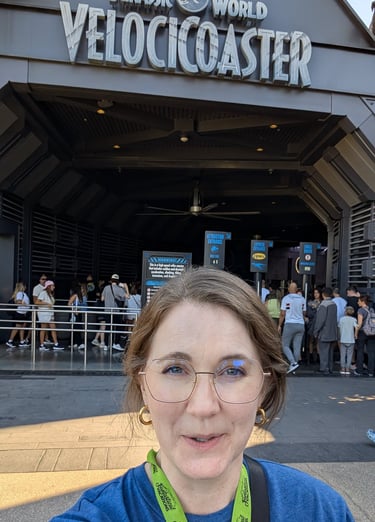 My face after riding VelociCoaster - whew!