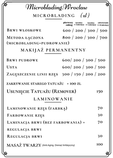 Cennik zabiegów makijażu permanentnego we Wrocławiu 