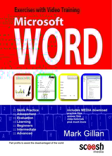 Microsoft Word book by Mark Gillan with large red band at the top and a blue band at the bottom