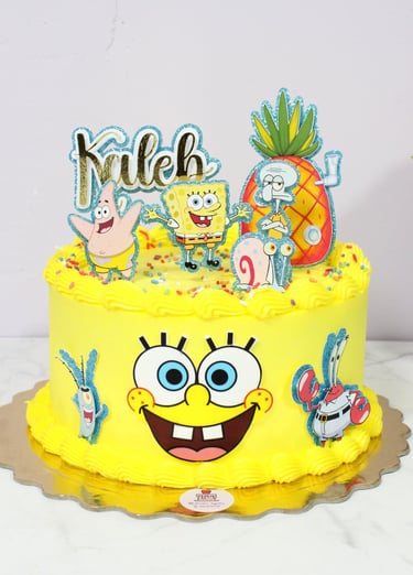 Tarta personalizada de Bob Esponja con diseño colorido para cumpleaños en Madrid
