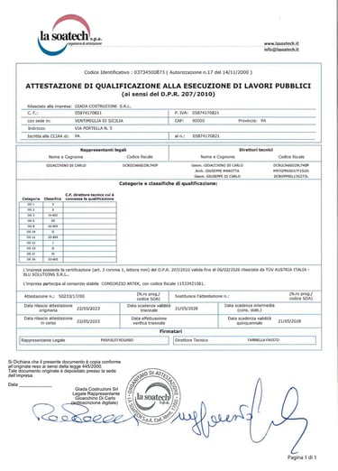 Certificato SOA OG1-OG2-OG3-OG6-OG8-OG10-OG11-OG12-OG13-OS28-OS30