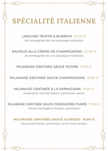 Carte et menu du restaurant La Parisienne à Nîmes : spécialité italienne