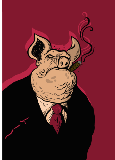 A rendition of one of the pigs from the novel "Animal Farm"