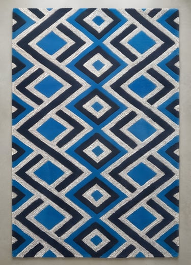 INDIGO DIAMOND Shreempex Rugs diamond hand-tufted rug in indigo blue and silver from Indian exporter