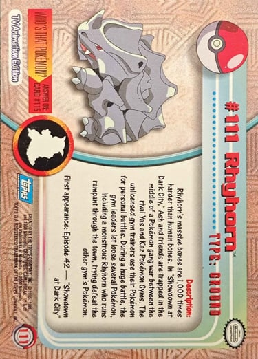 111 Rhyhorn Topps series 2 US back