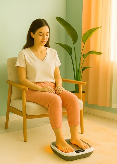 Wanita sedang menjalani terapi stroke & nyeri lutut dengan alat teknologi PEMF di Vita Tera