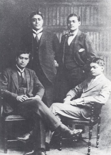 Subhas Bose (standing, right) with friends in England, 1920