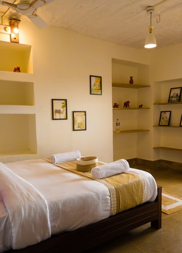 Boutique hotel inside Jaisalmer Fort with modern minimalist rooms.