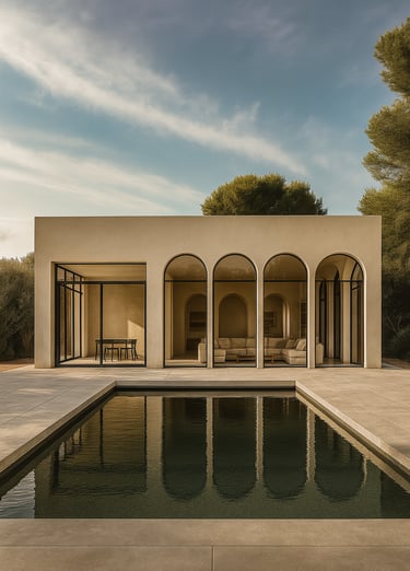 Luxusvilla mit Pool und Bogenfenstern