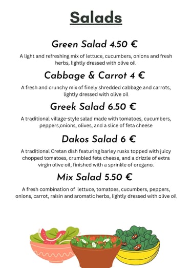 Fresh made Salads at Sunset Drift Tavern in John's Guesthouse , Ksamil Albania