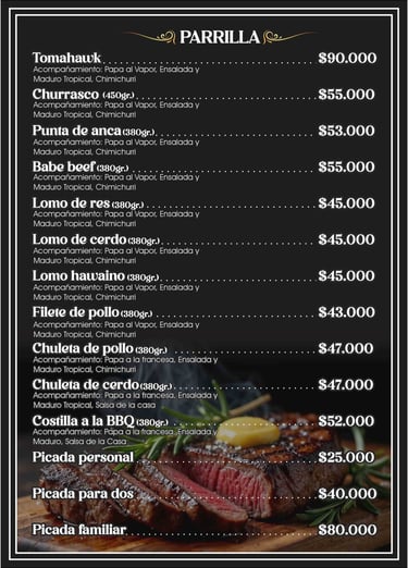 Parrilla Menú Restaurante La Matrina en Salento Quidío