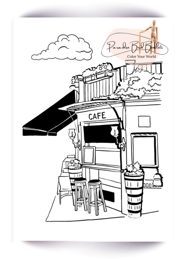 French cafe coloring page 
