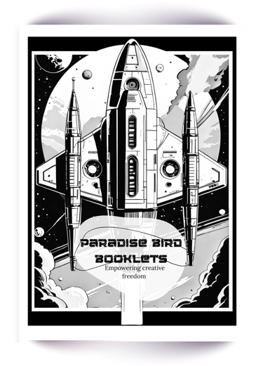Comic book style coloring page of a space ship