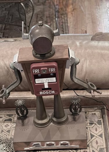 Talbotics robot sculpture at home in Westchester, New York.