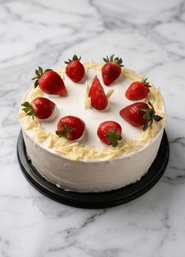 pastel de fresas con ralladura de chocolate blanco