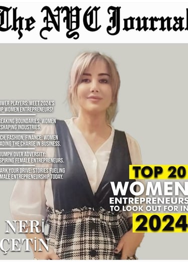 The NYC Journal magazine cover featuring Neri Cetin as one of the top 20 women entrepreneurs to look out for in 2024.