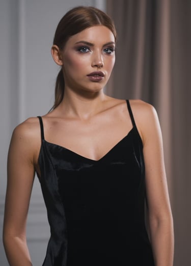 a woman in a black dress with a black dress