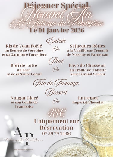 Menu du Nouvel An à l'Auberge du Presbytère