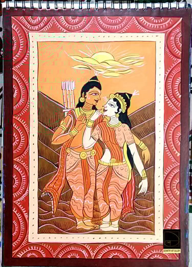pattachitra art of hindu scripture ramayana depicting romance between lord rama and his consort sita