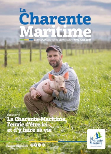 couverture du magazine de la charente maritime d'avril 2024 représentant un éleveur de cochons