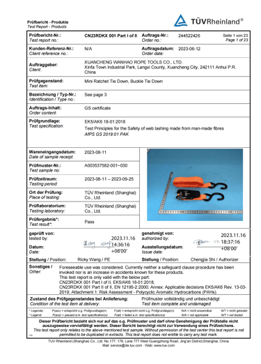Tie down GS certificate